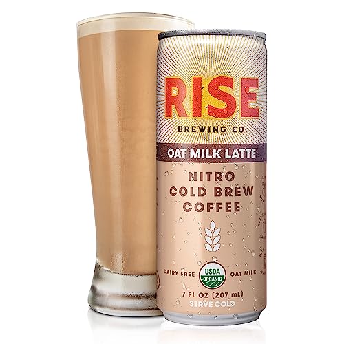 RISE Brewing Co. Oat Milk Nitro Cold Brew Latte, No Sugar Added & No Dairy, Organic & Non-GMO, Low Acidity & Vegan, 7 Fl. Oz. Cans