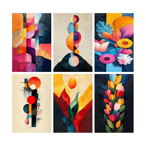 Image of SiddArtify Abstract Geometric Wall Art Prints Set - Modern Colorful Poster Decor for Living Room Bedroom Office - 8x12 inch Board Pack of 6