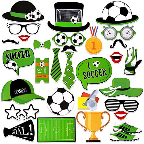 Howaf 30 Pcs Soccer Photo Booth Props, Soccer Selfie Props Soccer Photo Props For Soccer Sports Celebration, Soccer Themed Party Photo Booth Props Kit For Kids Boy's Birthday Decoration Supplies #TOP8