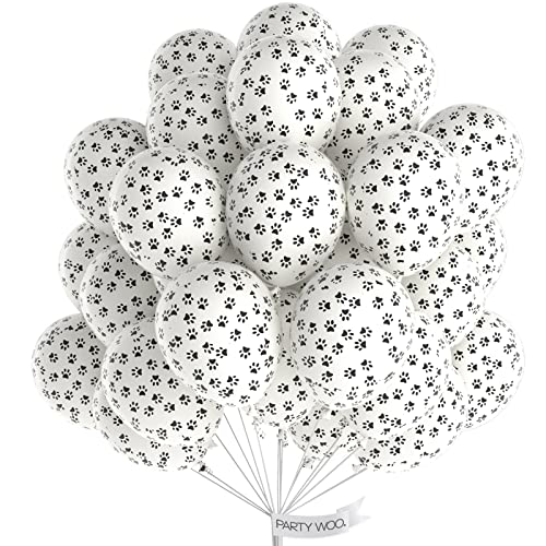 Image of PartyWoo Paw Latex Matte Balloons 50pcs White Balloons Helium 12 Inch | Dog Animals Theme Party Birthday Baby Shower Bridal Shower Gender Reveal Graduation Party Decorations
