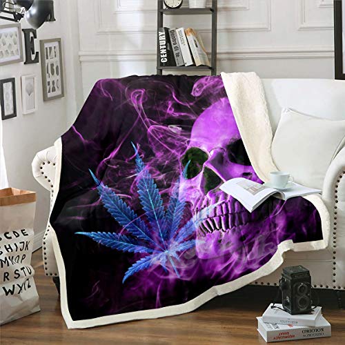 Manta de forro polar con diseño de hoja de marihuana, color morado, para niños, niñas, diseño de esqueleto, funda de edredón de lujo con huesos góticos, manta difusa para sofá cama, bebé 76 x 100 cm Cover