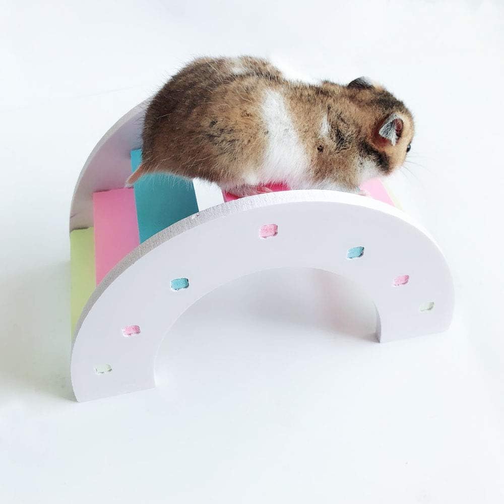 Hamster Toys Wood Bridge Rainbow Climb Kit and Exercise Wheel Jogging Running Silent Spinner Hamster Flying Saucer image 4