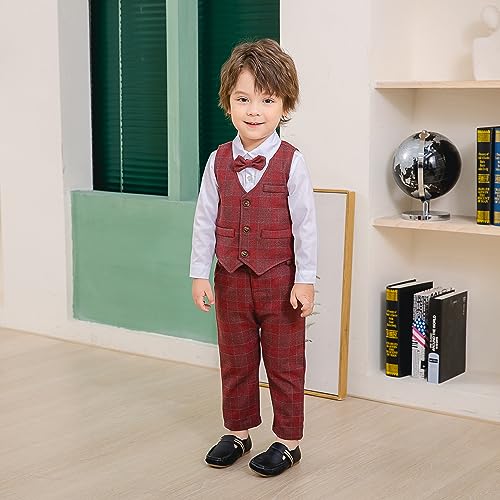Image of Kimocat Boys 3Pcs Clothing Sets Elegant Long Sleeve Shirts + Vest with Flower+Pants Party Suit
