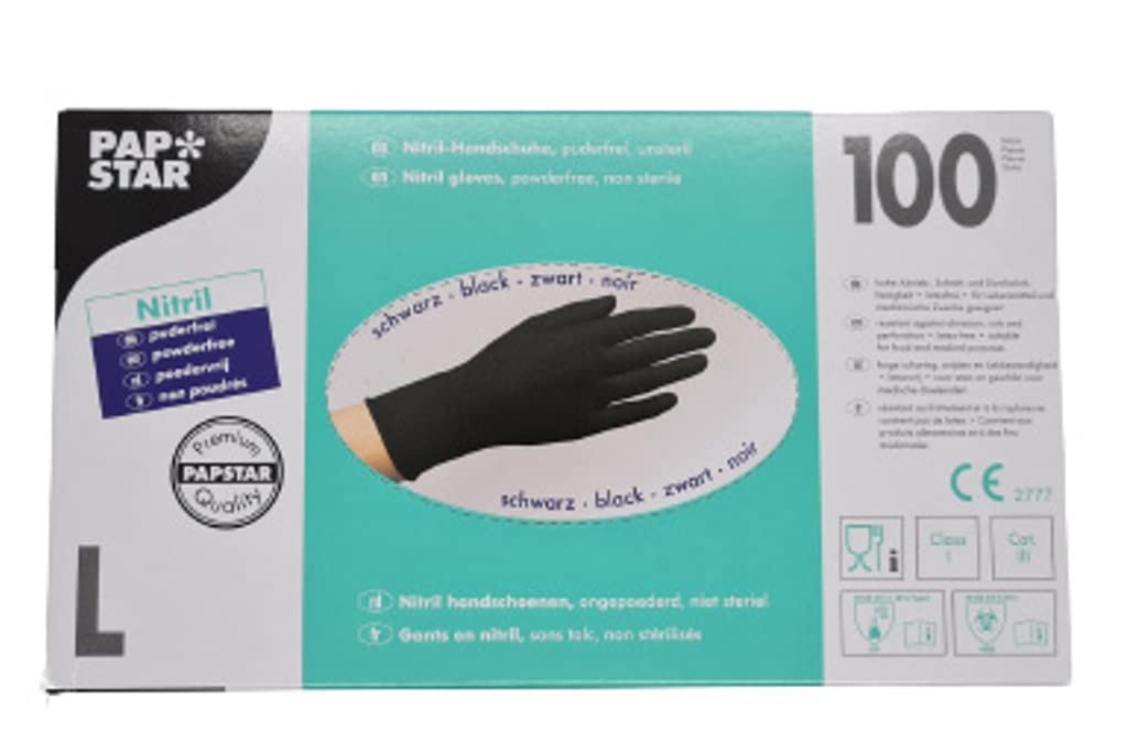 PAPSTAR Nitril-Handschuh, puderfrei, schwarz, Größe: L, Sie erhalten 1 Packung, Packungsinhalt: 100 Stück