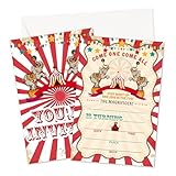 RYSMH Carnival Birthday Invitations, Vintage Circus Invites Cards For Boys Girls, Birthday Party Celebration Favors Supplies, 20pcs Circus Carnival Party Fill In Invitation Cards With Envelopes -11