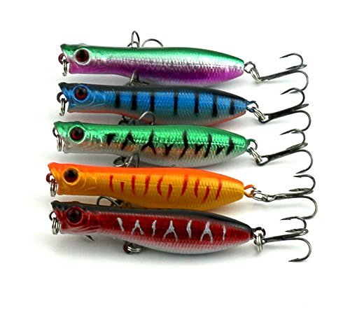 LENPABY 5 pcs Topwater leurres surface flottante dur Popper crochets de pêche appâts attaquer 6cm /2.36">g