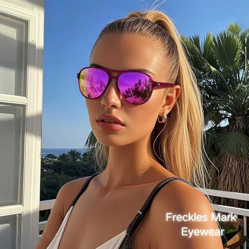 Image of Freckles Mark Classic Aviator Polarized Sunglasses for Men Women Double Bridge Retro 70s 80s Glasses Coloful Shades