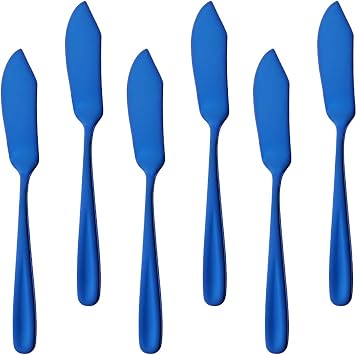 Stainless Steel Cheese Desert Knives, Set of 6, Breakfast Butter Knife, Slicer Sandwich Spreader Blue