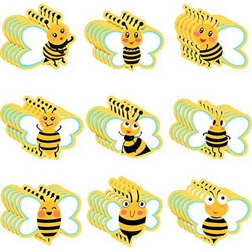 45 Pieces Bee Cutouts Cards Bee Shaped Paper-Cuts Cute Bee Theme Greeting Cut Outs with Glue Point Dots for Classroom Bulletin Board, Baby Shower Spring Party Decoration