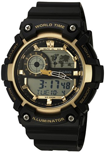 Casio Men's 'Super Illuminator' Quartz Resin Casual Watch, Color:Black (Model: AEQ-200W-9AVCF)