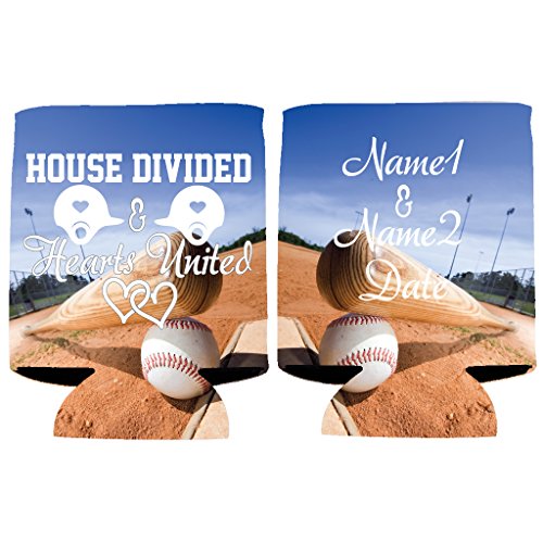 VictoryStore Can and Beverage Coolers - Custom Baseball Wedding Can Cooler, House Divided, Hearts United (Set of 100)