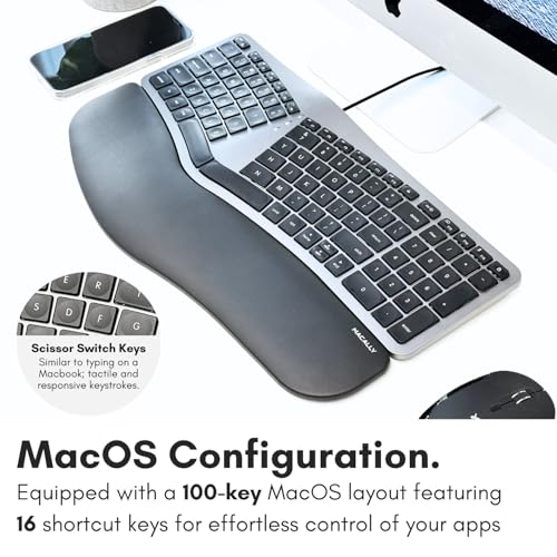 Macally Wired Ergonomic Keyboard for Mac - Compatible Backlit Apple Keyboard with Wrist Rest (Curved for Comfort) for MacBook Pro/Air, iMac, Mac mini