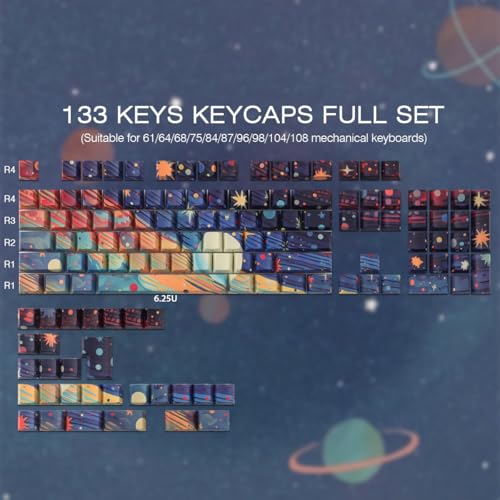Tsungup Custom Keycaps,131 Keys PBT Starry Sky Side Printed Keycaps,Cherry Profile Key Caps Keyboard Keycap Set for Cherry MX Switches Mechanical Keyboard(Black)