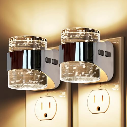 Image of L LOHAS LED Night Light, 2 Pack 3000K Bubble Night Lights Plug into Wall, Acrylic Night Lights with Light Sensor, Adjustable Brightness,Plug in Nightlights for Rooms Bathroom Hallway