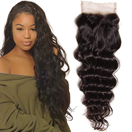 Unice Remy Brazilian Natural Wave 4X4 Lace Closure 100% Virgin Human Hair Natural Color (16inch closure)