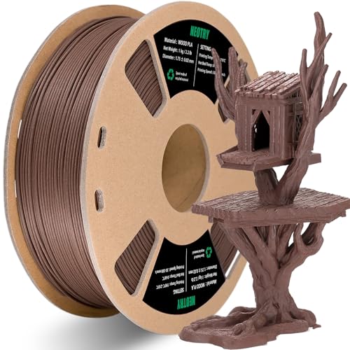 NEOTRY Wood PLA 3D Printer Filament, PLA Filament 1.75mm 1kg Black Walnut Wood, Filament 3D Printing Materials Matte and