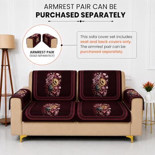 Image of Homerz Premium 'Luxe Series' Sofa Cover | Holland Velvet Fabric | Smooth Finish | Anti-Slip Fleece Backing Couch Protector (Maroon, 2 Seater, Seat Cover with Backrest)