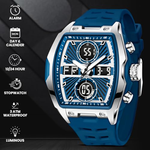 Image of V2A Impact-KUBIX 5410 Analog-Digital Watch for Men | Trendy Tonneau Shape | Bold Fashion Performance Watch with 3 Time Zones, Countdown, 50M Water Resistance, Alarm & Stopwatch