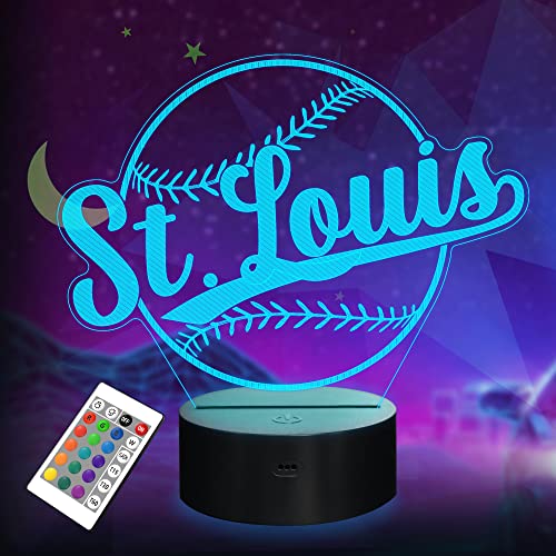 Baseball Gifts, Baseball Night Light, 3D Illusion Lamp for Boys Gift 16 Changing Color Remote Control Kids Room Lighting Ball Decor (St. Louis)