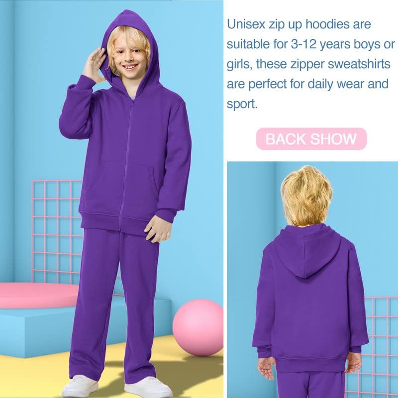 DOTDOG Unisex Kids Soft Brushed Fleece Basic Hooded Sweatshirt Full Zip-Up Hoodie for Boys or Girls (Age 3-12 Years)3