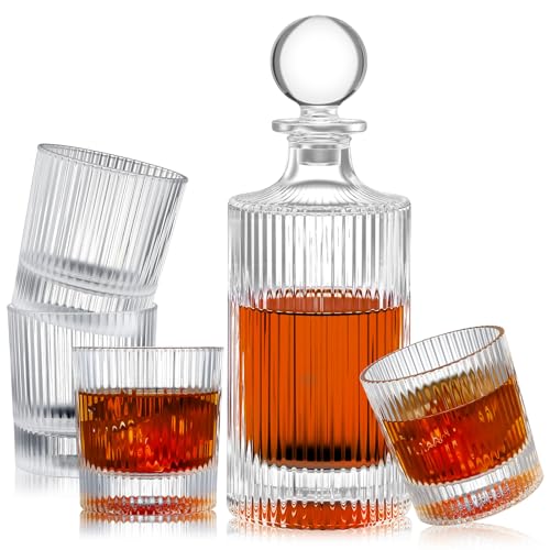 Qinyoung Whiskey Decanter Set with 4 Old Fashioned Whiskey Glasses