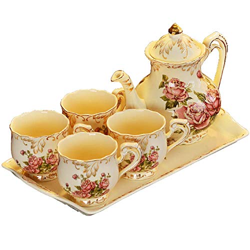 NZPOST Set da tè pomeridiano da 6 Pezzi in Ceramica con Motivo a Rosa Bianca Set da tè in Ceramica Vintage Inglese Servizio da caffè con Vassoio