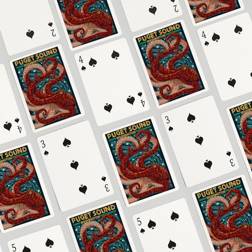 Lantern Press Puget Sound Octopus Mosaic 52 Cartas Póker miniatura 4