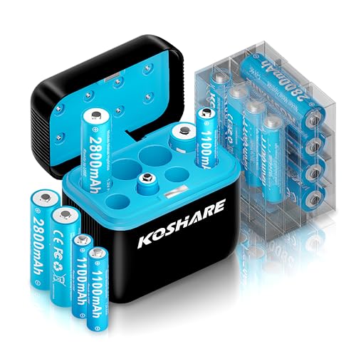 KOSHARE Rechargeable AA/AAA Batteries & Charger (16 pcs)