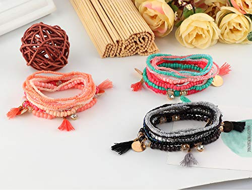 Milacolato 6Sets Boho Bead Bracelets Set Multilayered Stackable Bracelets Comfortable Stretch Bracelets Multicolor Bohemian Charm Bracelets For Women Girls #TOP5
