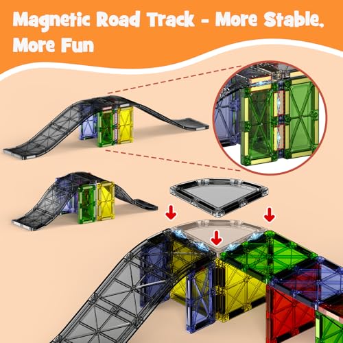 Image of Magnetic Downhill Racer Set 40-Piece with Car & Tracks, STEM Magnetic Tiles Building Toys for Kids Ages 3-8, Montessori Learning Toys with Reinforced Slopes & Loop Pieces