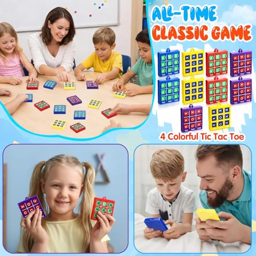 Lewtemi 4 Pcs Travel Tic Tac Toe 2 x 2 x 0.4 Inch Mini Board Game Toys Portable Tic Tac Game Toy Retro Mini Games for Kids Red Blue Purple Yellow Pocket Board for Party Favors Classroom Prizes - Image 6