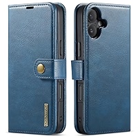 QUYISHAN Detachable 2 In 1 Split Magnetic DG.MING Wallet Case For IPhone 16 Plus,Genuine Leather Wallet Phone Cover With 3 Card Holder Slots Flip Folio Shockproof Cover Pouch Shell.Grey
