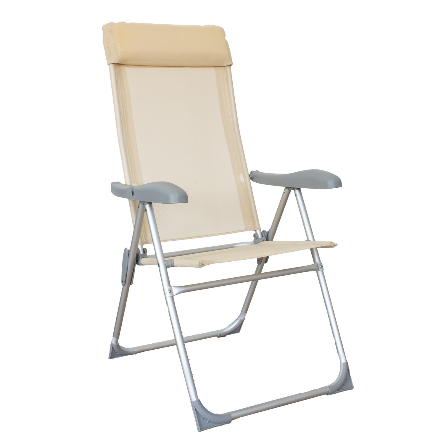 Sedia Sdraio Pieghevole Relax in Alluminio Ø22/19 mm – Multiposizione con Poggiatesta, Telo in Textilene Traspirante, Braccioli in ABS – Esterno e Giardino