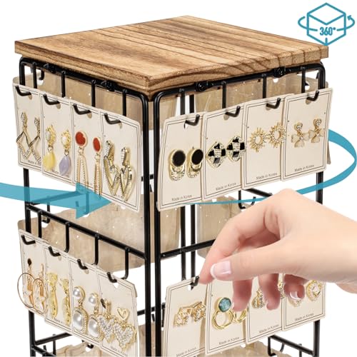 Image of 360 Rotating Earring Display Stands for Selling, Earring Rack Display Holder Stand, Jewelry Display for Selling Earring Cards, Necklaces, Rings, Bracelets, Hair Accessories (2 Pack)