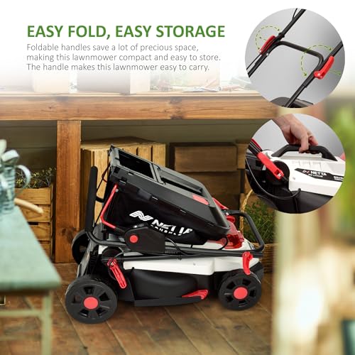 NETTA Cordless Lawnmower 20V - Brushless Motor Lawn Mower with 4.0Ah Battery & Charger - 33cm Width, 5 Heights, Mini Lawn Mower for Small Garden - Battery Operated Lawnmower - 30L Box - Image 6