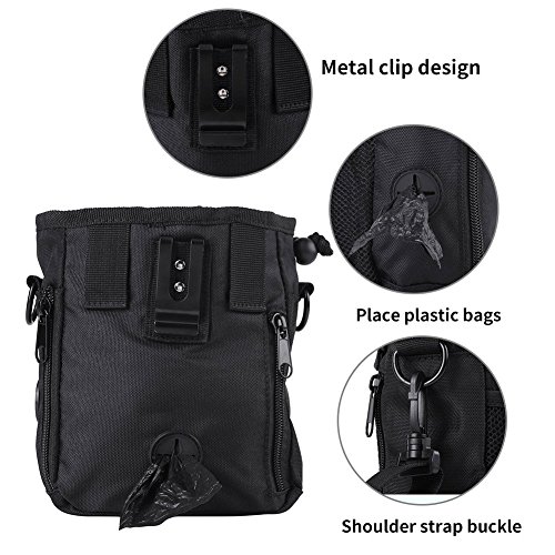 HANWELL Futterbeutel für Hunde Leckerlies, Hundeleckerlitasche mit Poop Spender-Verstellbarer Taillen/Schulterriemen, Mehrfachtaschen für Tragende Hunde Kibble und Spielzeug - Wasserdichtes, Schwarz