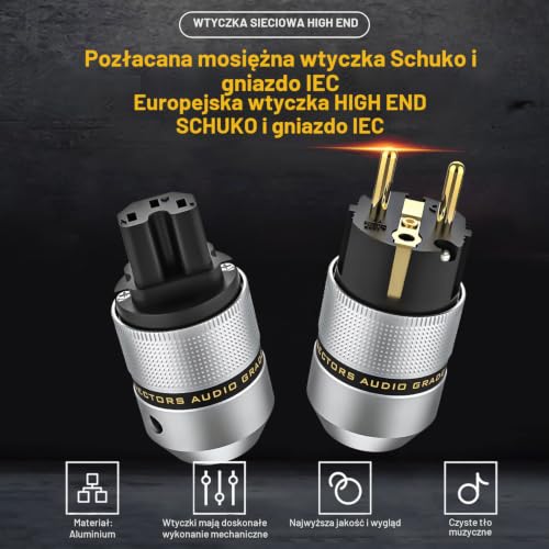 Tertullus High-End HiFi wtyczka sieciowa aluminiowa pozłacana wtyczka Schuko i złącze do urządzeń zimnych, wysokiej klasy złącza wtykowe (pozłacane, E820)