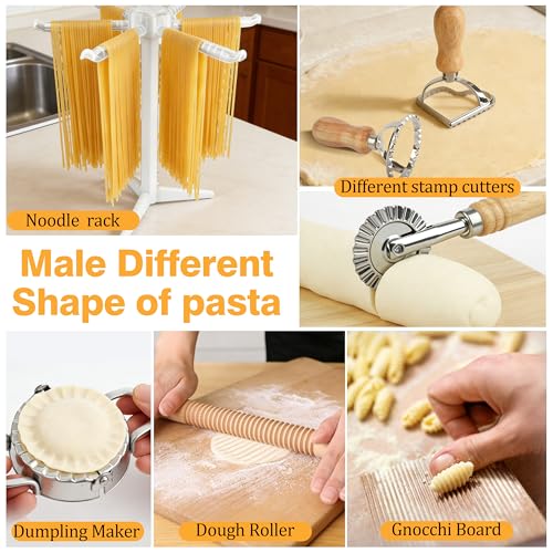 TREWAVE 15 Pcs Pasta Making Tools Set, Homemade Pasta Making Kit Includes Ravioli Maker Mold, Gnocchi Board, Pasta Drying Rack, Red Pastry Mat and Rolling Pin for Beginners & Home Chefs