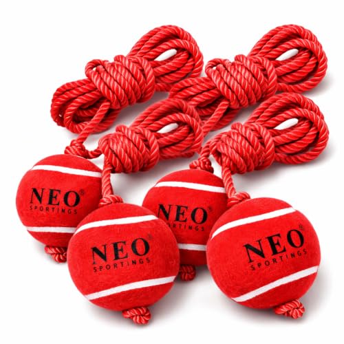 Image of Heavy Tennis Red Hanging Ball, 80-120 Grams, Two Knots, 3.6 metres Nylon Red Rope (Pack of 4)