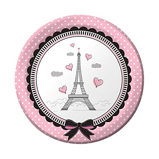 Creative Converting Party in Paris Dessert Paper Plates-8 Pcs, 7", Pink/Black