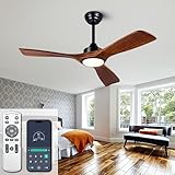 42 Inch Black Ceiling Fans with Lights and Remote,Dimmable LED Light,Quite Reversible DC Motor,Memory Function,Modern Solid Wood Indoor Outdoor Ceiling Fan with Light for Office Patios