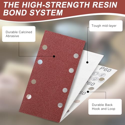 Samamoca Schleifpapier Schwingschleifer 93 X 185 mm,50 Stück Schleifpapier Klett Schwingschleifer,Schleifblatt Set,Körnung Schleifblätter Set,Körnung 60/80/120/180/240/320/400/600/800/1000