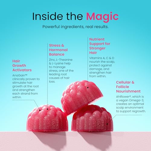 Anti-Stress & Hair Growth Gummies for Women | Sugar-Free, Vegan Hair Supplements | Gluten-Free, Soy-Free, Dairy-Free Gummy Vitamins for Thicker, Healthier Hair | 30 Servings