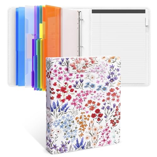 JoyCat 3 Ring Binder Clipboard with Storage, 5 Folders, Flower