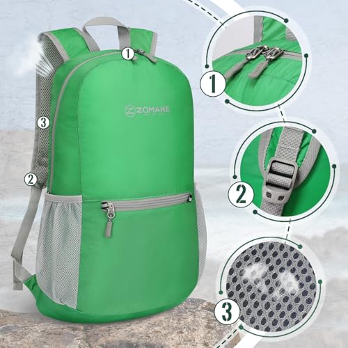 Image of ZOMAKE Ultra Lightweight Hiking Backpack 20L - Packable Small Backpacks Water Resistant Daypack for Women Men(Grass green)