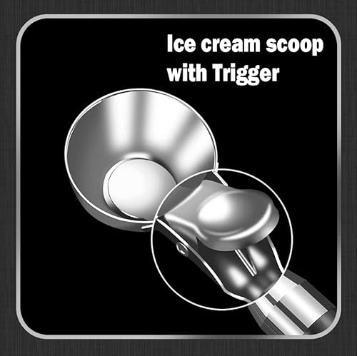 Leden Ice Cream Scoop With Trigger Durable Stainless Steel Ice Cream Scooper, Non-Stick Scooper Spoon, With Comfortable And Anti-Freeze Handle, Perfect For Cookie Dough, Easy Squeeze And Release #TOP4