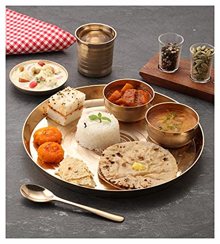 Image of Attro Satvik Kansa Silver Finish Dinner Set,6 Pieces,Gold