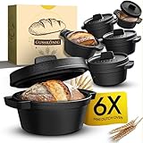 GUSSKÖNIG Mini Gusseisen Brotbackform Set – 6x 300ml Brotbacktopf mit Deckel – Eingebrannte Mini Dutch Oven zum Brotbacken – Kleine Gusseisentöpfe für Mini-Brote inkl. Rezeptbuch - 30 Jahre Garantie