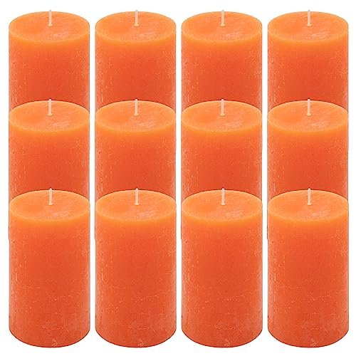 Rustik-Kerze Höhe 11 5 cm Ø 6 8 cm lange Brenndauer Rund-Kerze Säulenkerzen Kerzen-Deko Tafelkerzen Weihnachts-Kerzen Hochzeits-Deko (orange 12)