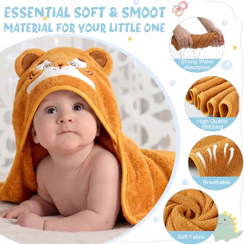 Image of SmoothNovelty 6 Pack Baby Hooded Towels Infants and Toddlers Coral Fleece Baby Bath Towels 31.5 x 31.5 Inch Absorbent Cute Soft Newborn Bath Essentials Gifts for Boys & Girls (Multicolor,Cozy)